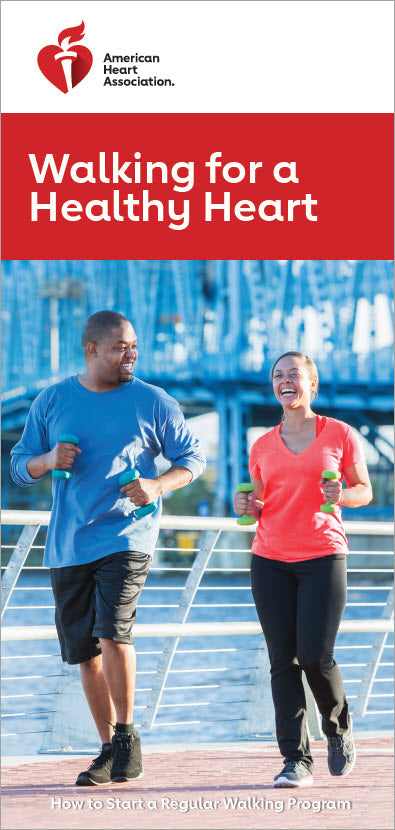 Cover of Brochure, "Walking for a Healthy Heart". Image of two people walking and smiling. Sub Text, "How to Start a Regular Walking Program".