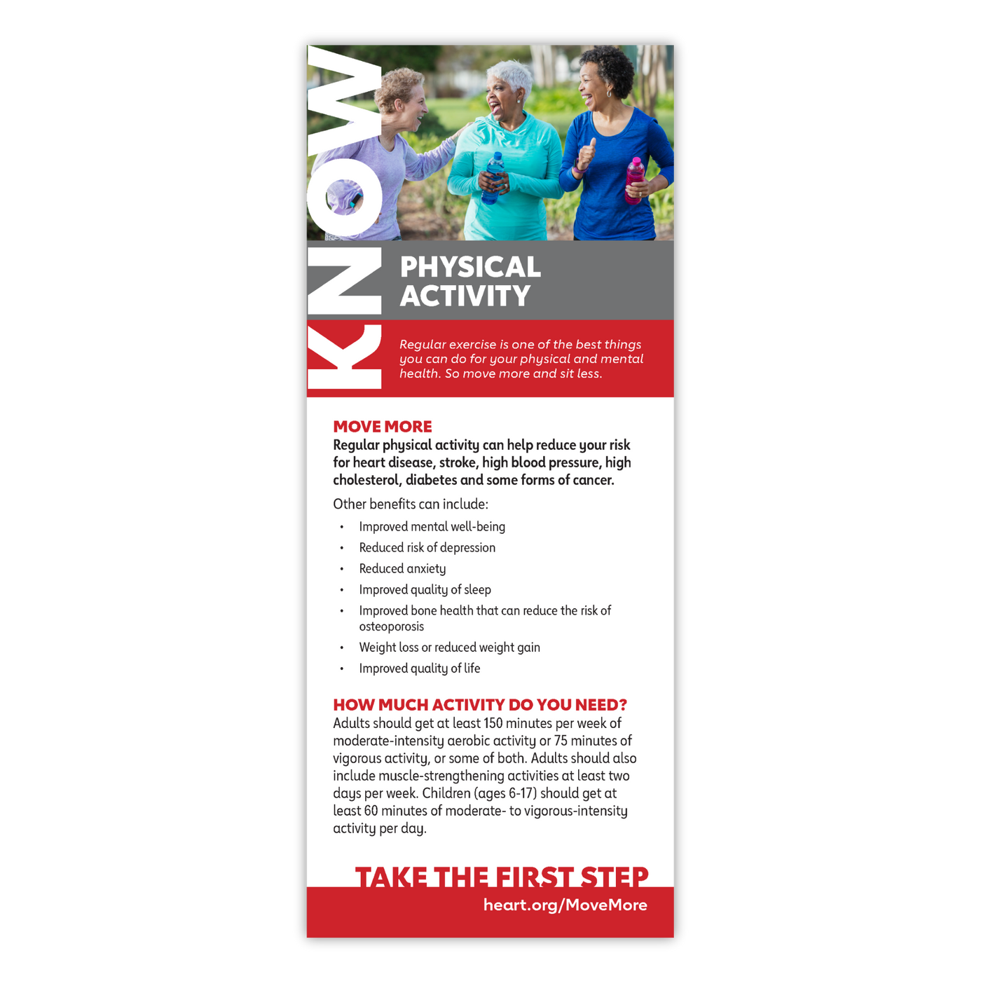 Know and Go - Physical Activity. Includes sections Move More and How Much Activity Do you Need.