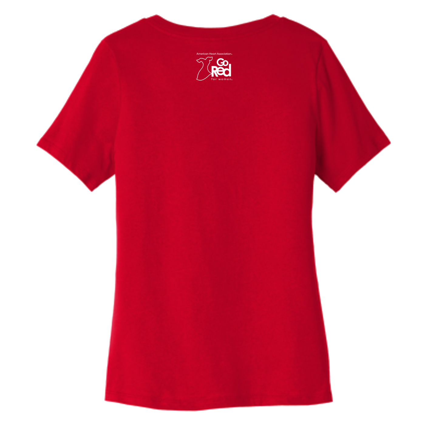 Back of shirt: Go Red for Women logo featured on back neckline.