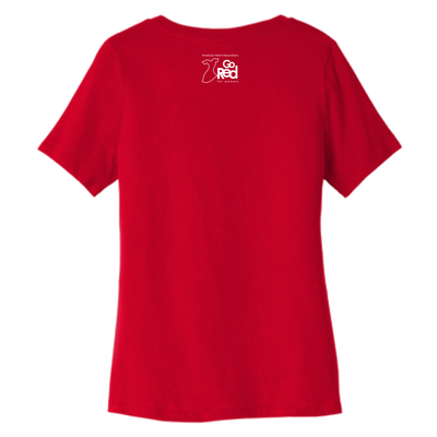 Back of shirt: Go Red for Women logo featured on back neckline.