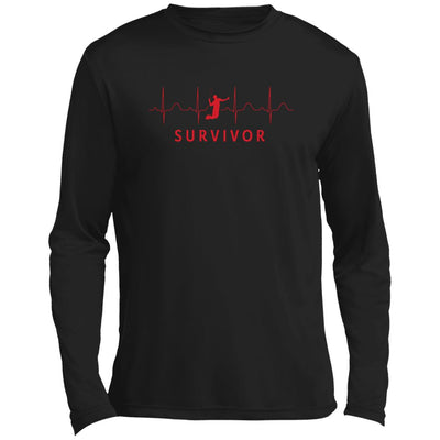 Red design with Tennis player icon featured in front of repeating EKG design with "SURVIVOR" text below.