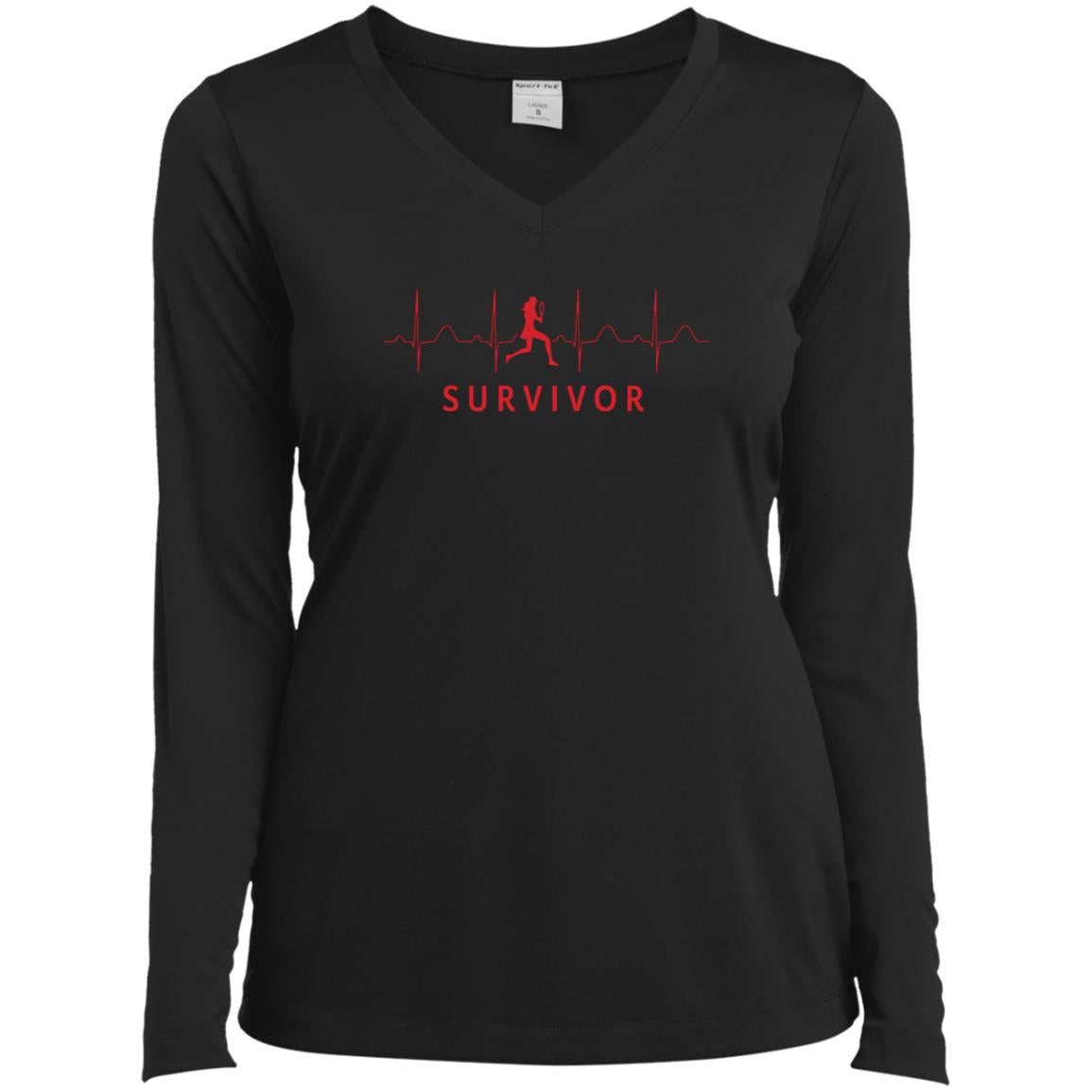 Red design with Tennis player icon featured in front of repeating EKG design with "SURVIVOR" text below.