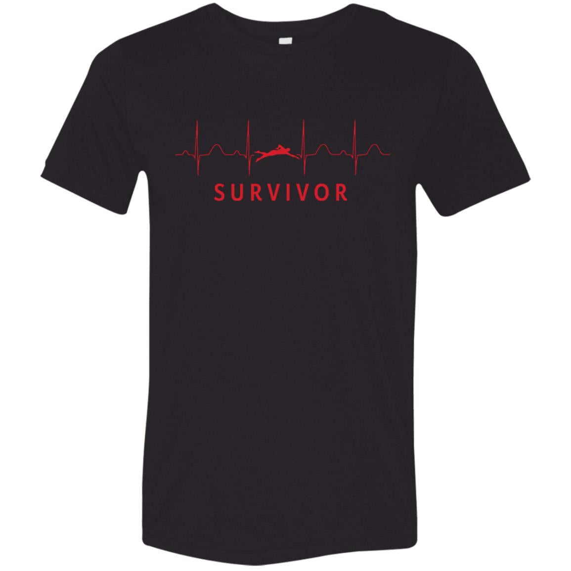 Red design with Swimmer icon featured in front of repeating EKG design with "SURVIVOR" text below.