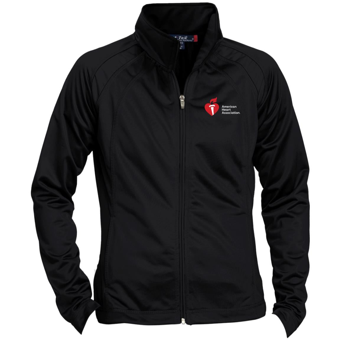 Black full zip jacket with AHA logo featured on left chest.