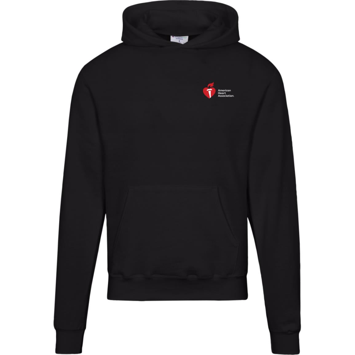 Black hoodie with the American Heart Association Logo feature on left chest.  