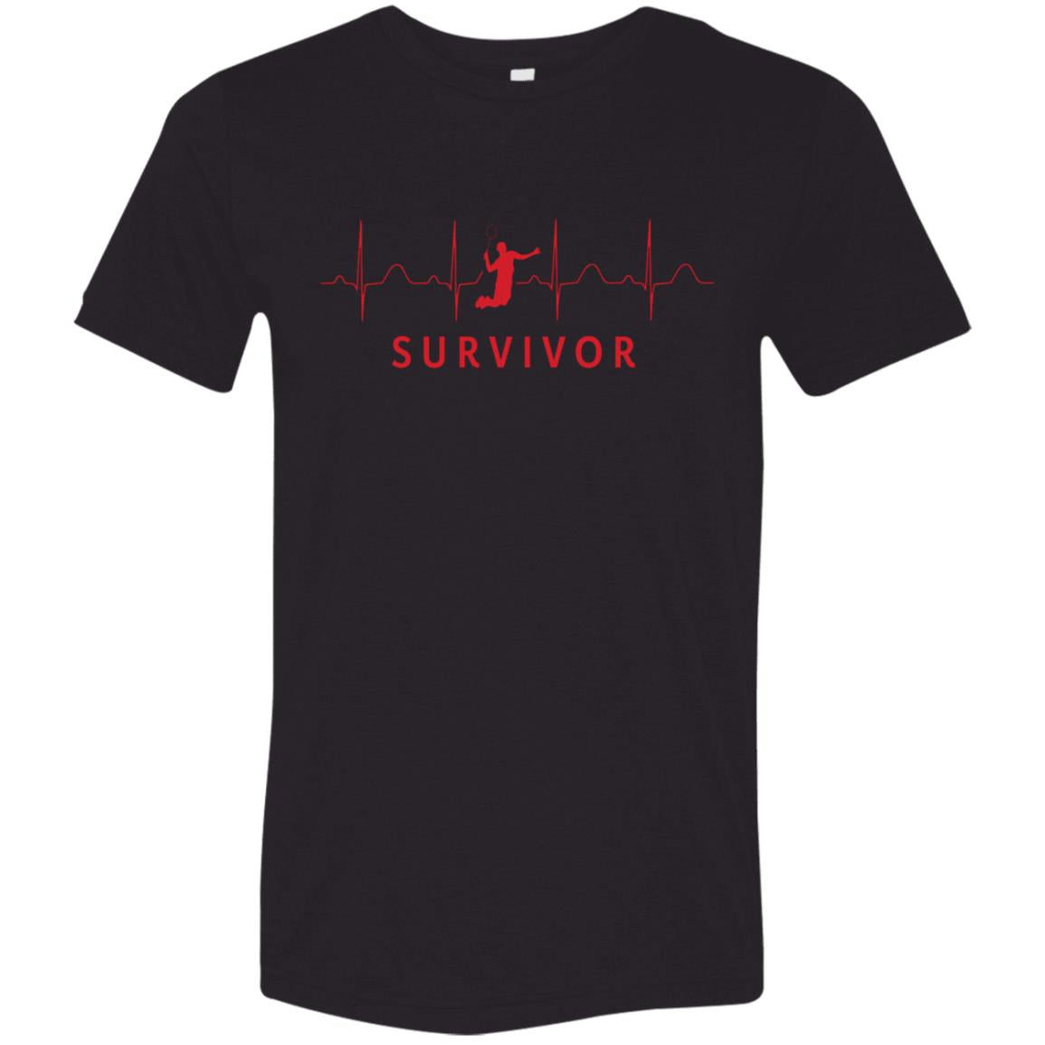 Red design with Tennis player icon featured in front of repeating EKG design with "SURVIVOR" text below.