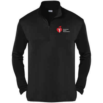 Black quarter zip jacket with the AHA logo featured on upper left chest.