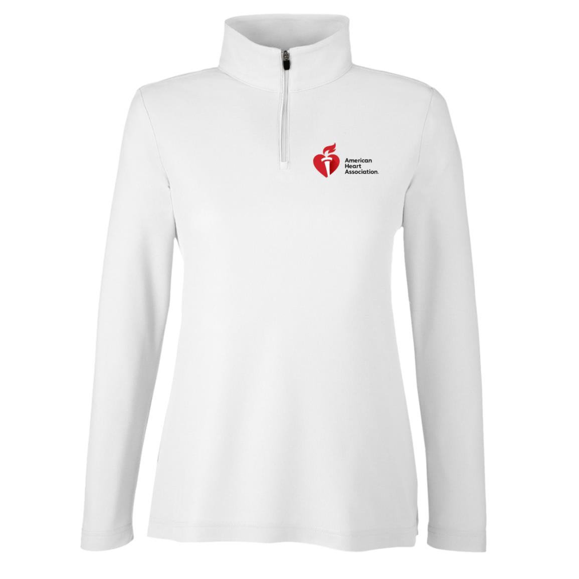 White pullover with red AHA logo featured on left chest