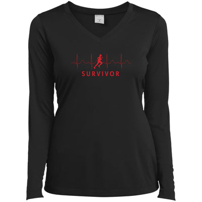 Red design with Runner icon featured in front of repeating EKG design with "SURVIVOR" text below.