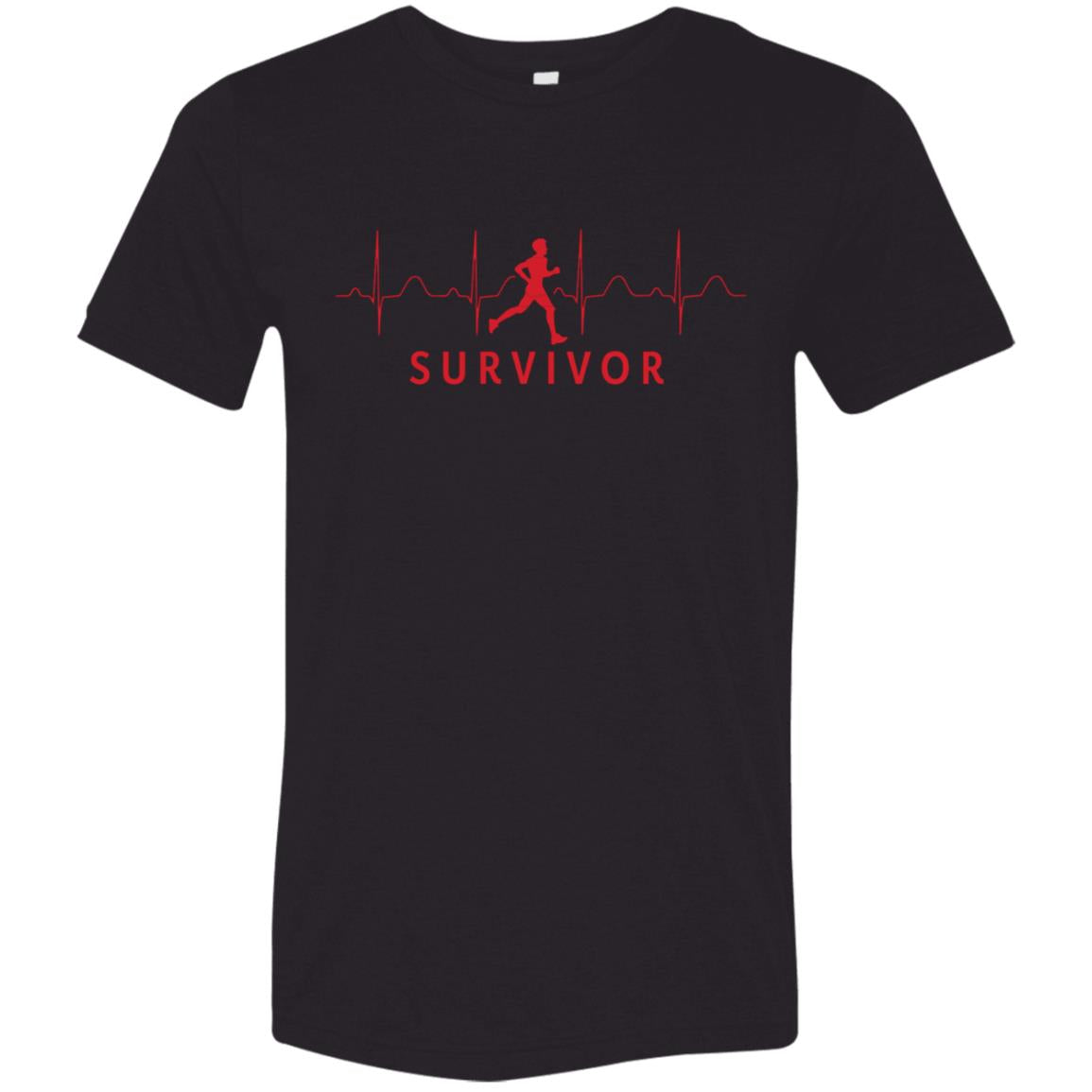 Red design with Runner icon featured in front of repeating EKG design with "SURVIVOR" text below.