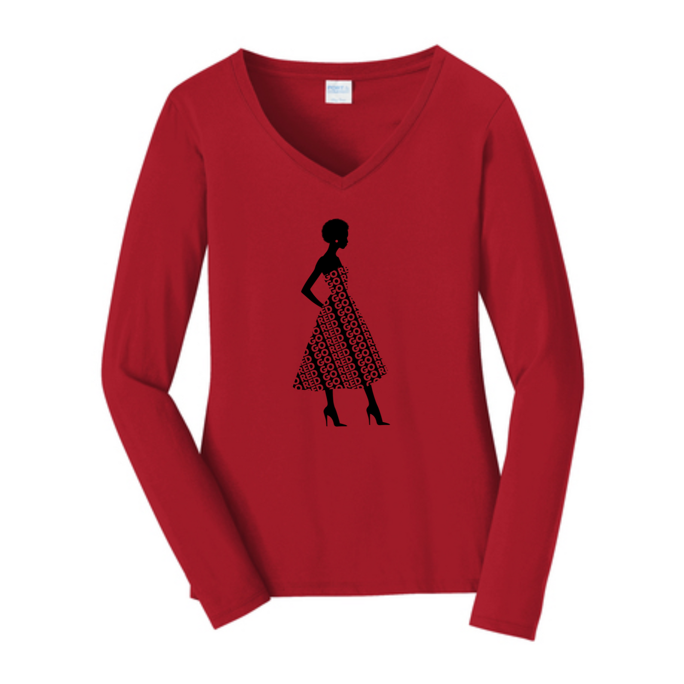 Go Red Crystallized Ink V-neck Long Sleeve