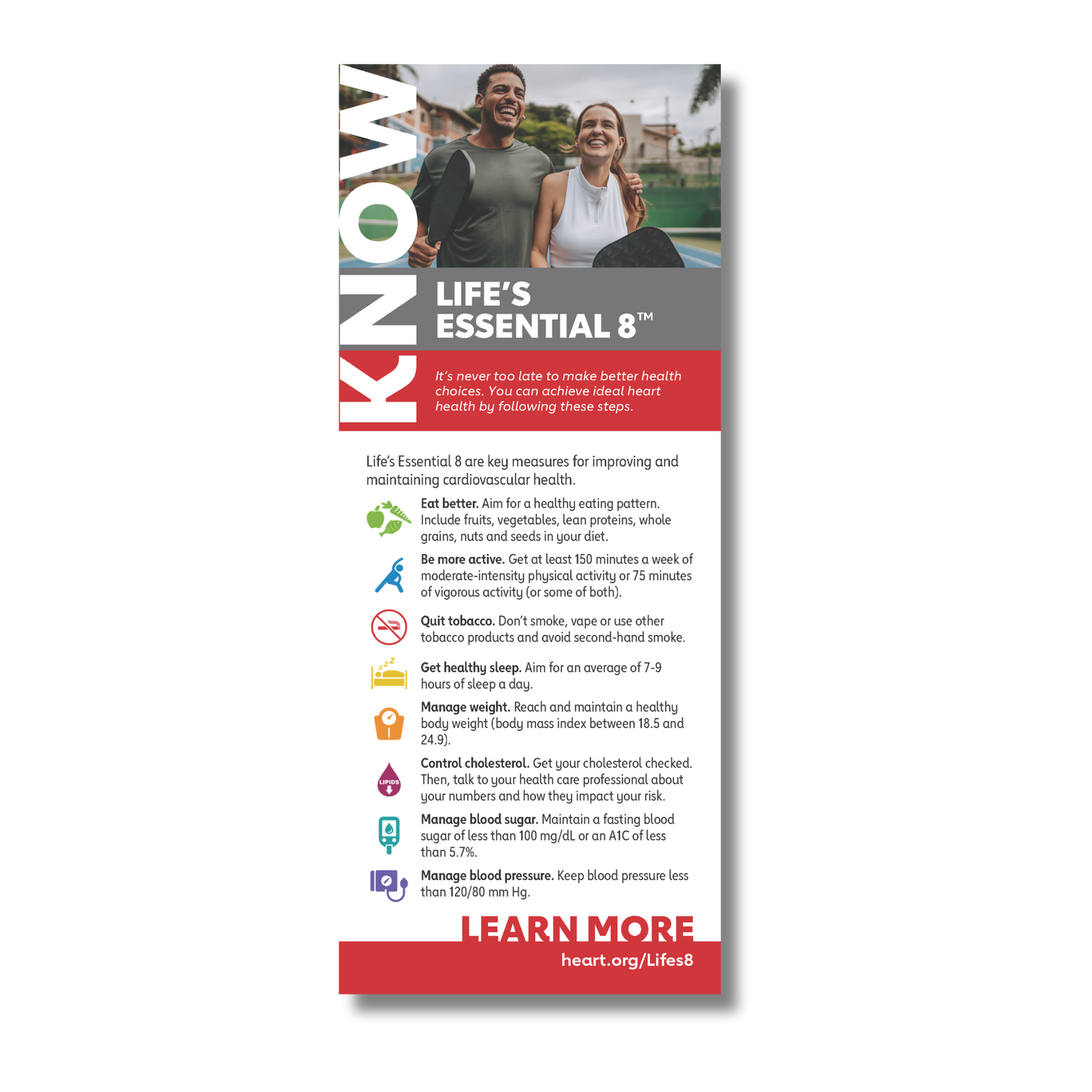 Know and Go - Life's Essential 8™, outlines key measures for improving and maintaining cardiovascular health.