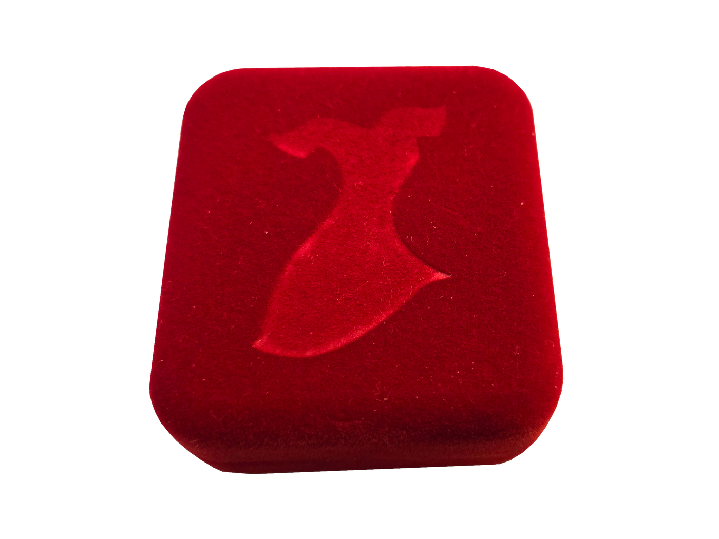 Showing red closed jewelry box with Red Dress logo embossed on front.