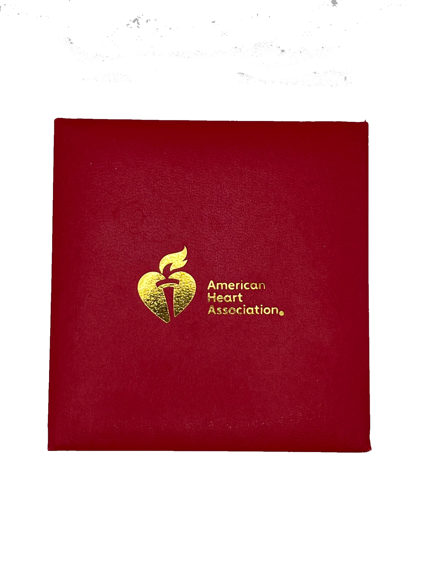 top of box lid featuring AHA logo in gold - hot stamped ink.