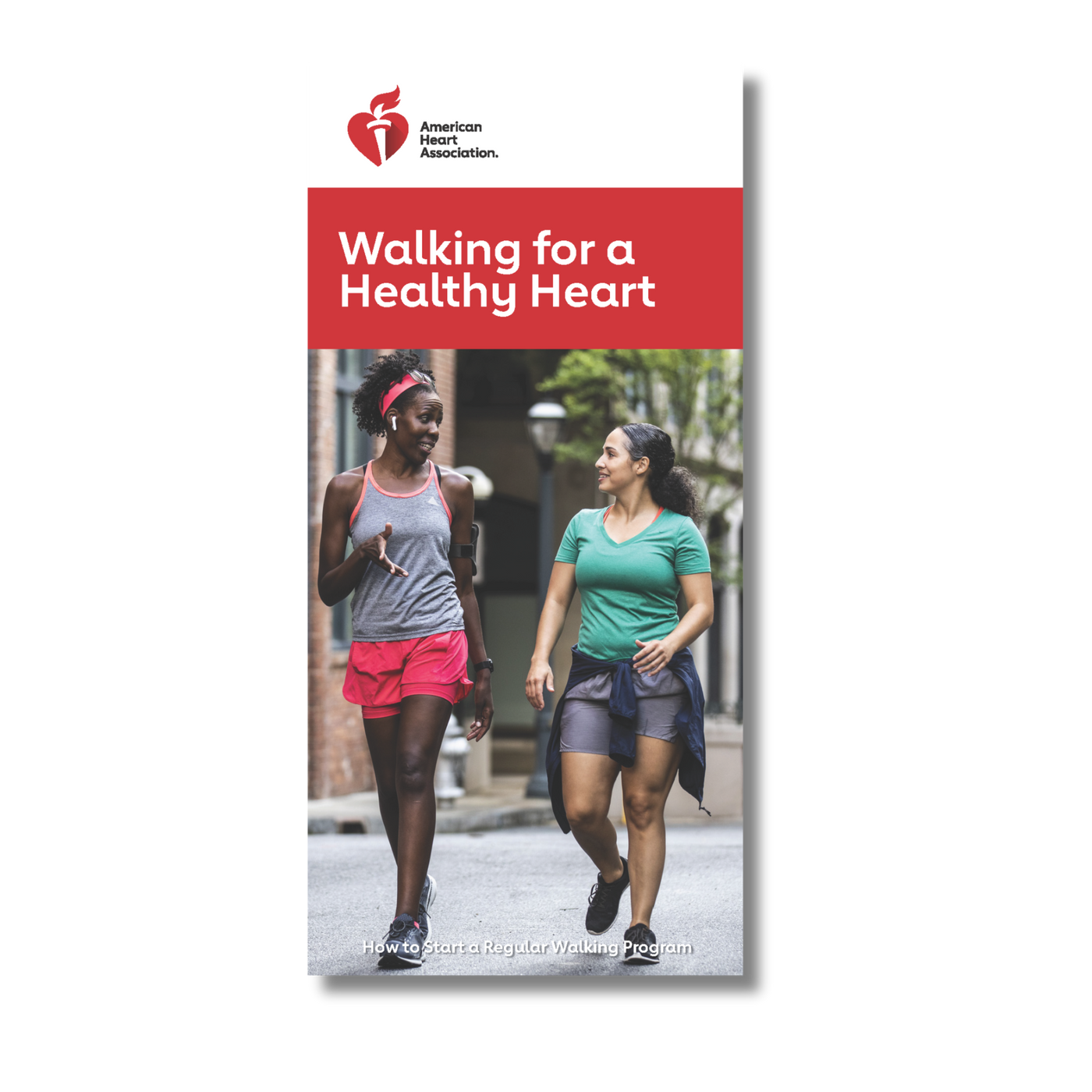 Cover of Brochure, "Walking for a Healthy Heart". Image of two people walking and smiling. Sub Text, "How to Start a Regular Walking Program".